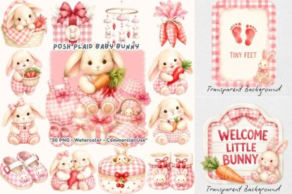 Download Coquette Posh Plaid Baby Bunny Clipart - Baby bunny clipart Collection