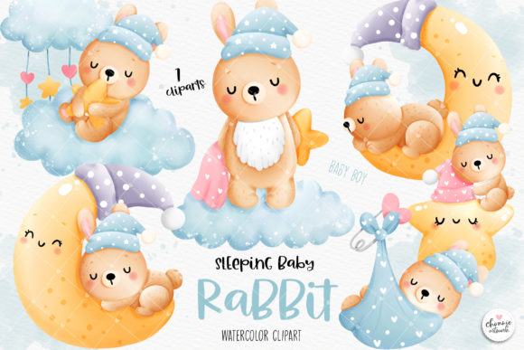 Download Sleeping Baby Rabbit Clipart, It's a Boy - Premium Bundle