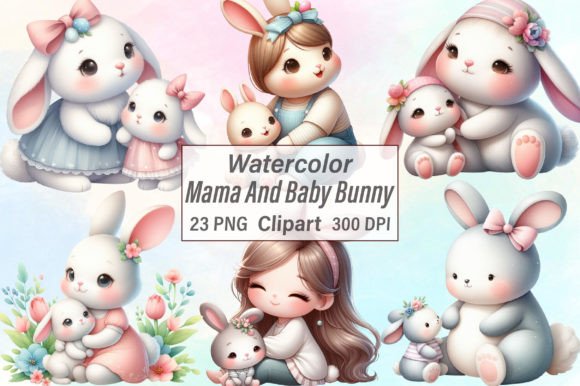 Download Watercolor Mama and Baby Bunny Clipart - Premium Resources