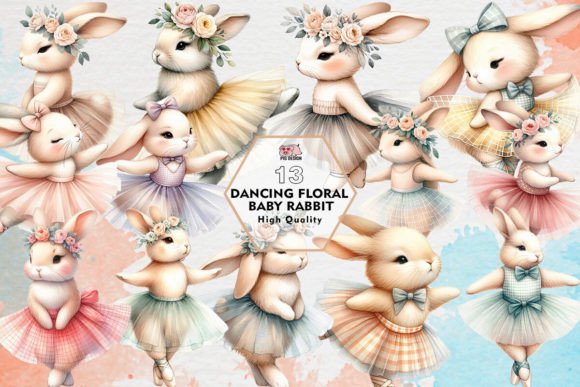 Download Dancing Floral Baby Rabbit Clipart PNG - Premium Resources